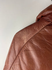 Vintage 80s Faded Brown Leather Cropped Puffer Jacket