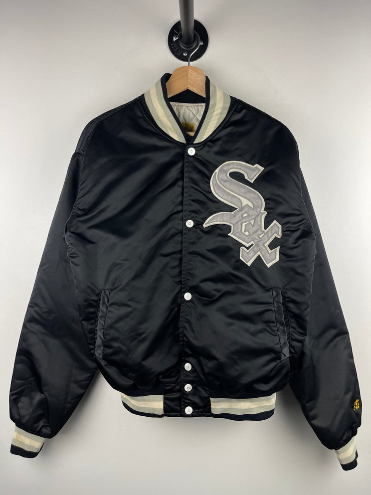 Vintage 80s MLB Bee Chicago White Sox Black Satin Bomber Jacket