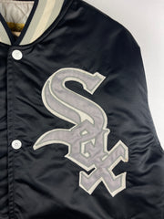 Vintage 80s MLB Bee Chicago White Sox Black Satin Bomber Jacket