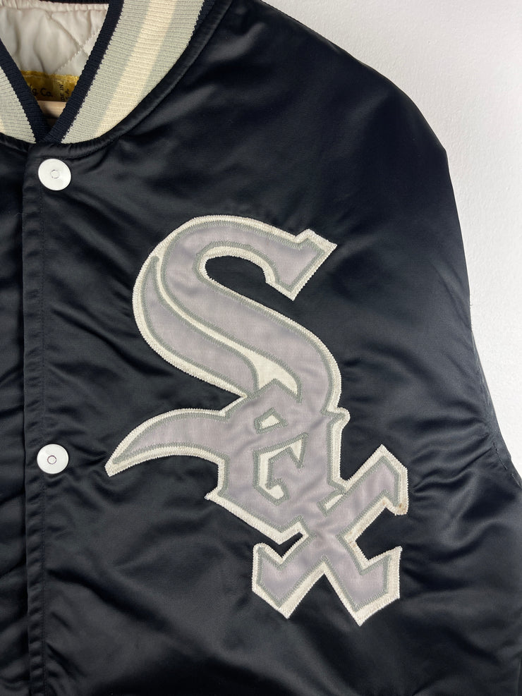 Vintage 80s MLB Bee Chicago White Sox Black Satin Bomber Jacket