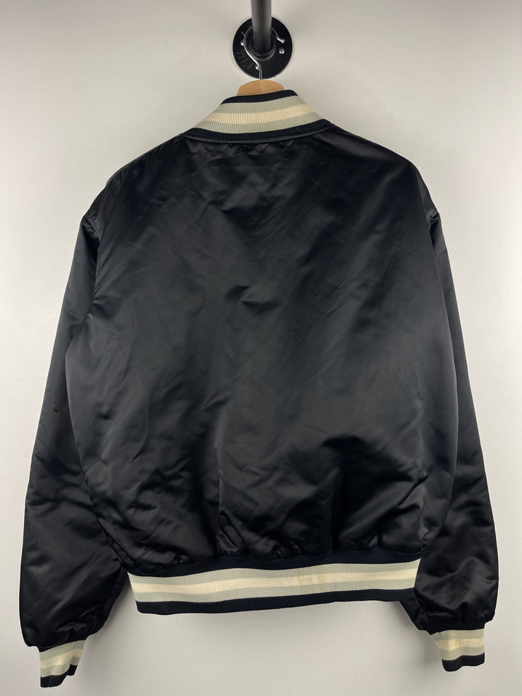 Vintage 80s MLB Bee Chicago White Sox Black Satin Bomber Jacket