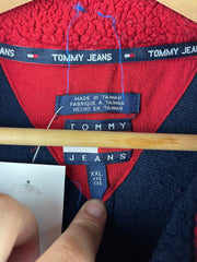 Vintage 90s Tommy Hilfiger Denim Navy Sherpa Quarter Zip Fleece Sweater