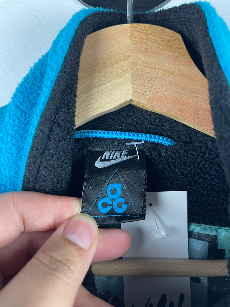 Vintage 90s Nike ACG Turquoise & Black Full Zip Fleece Sweater