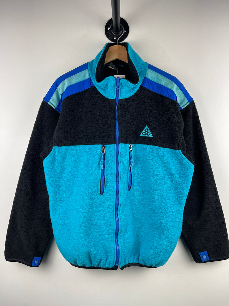Vintage 90s Nike ACG Turquoise & Black Full Zip Fleece Sweater