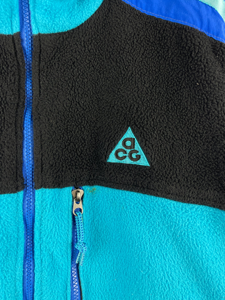 Vintage 90s Nike ACG Turquoise & Black Full Zip Fleece Sweater