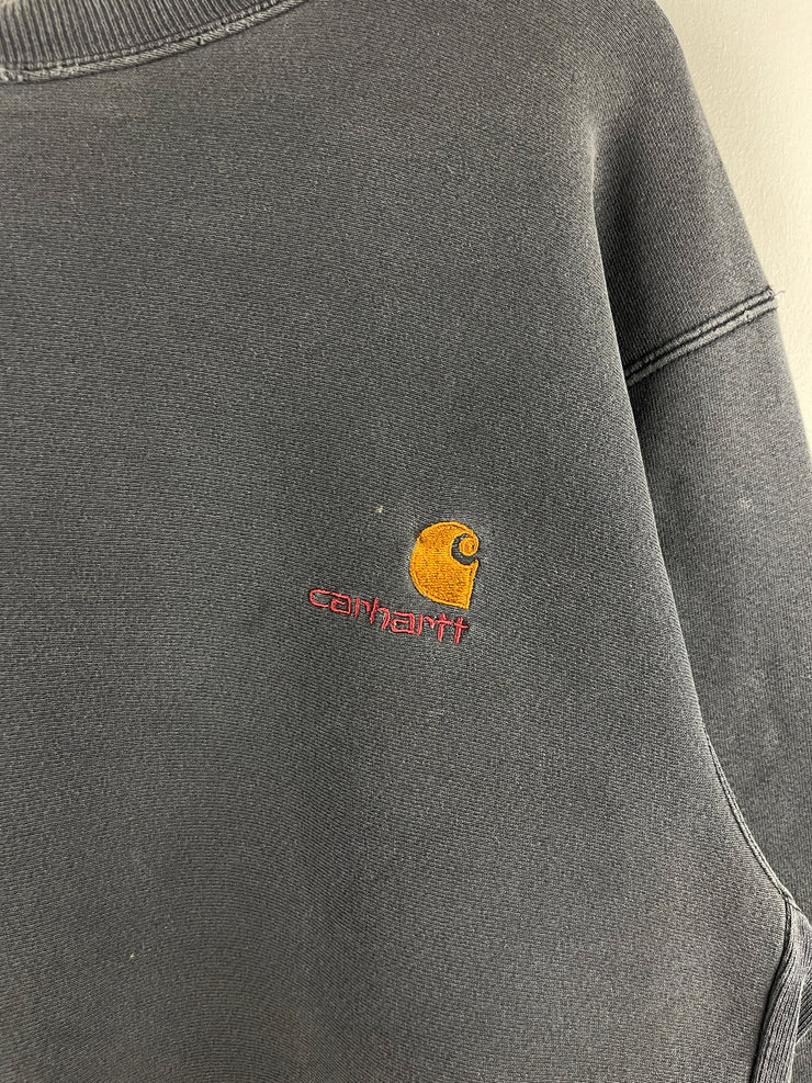 Vintage 90s Carhartt Embroidered Faded Black Crewneck
