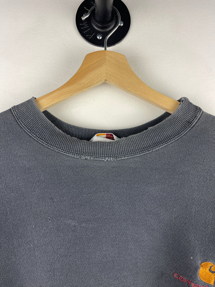 Vintage 90s Carhartt Embroidered Faded Black Crewneck