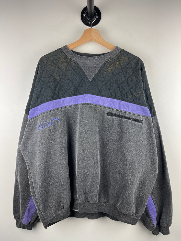 Vintage 90s Puma Embroidered Grey & Purple Crewneck