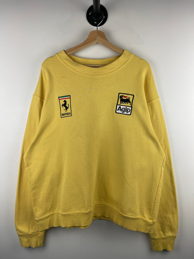 Vintage 80s Ferrari Agip F1 Yellow Crewneck