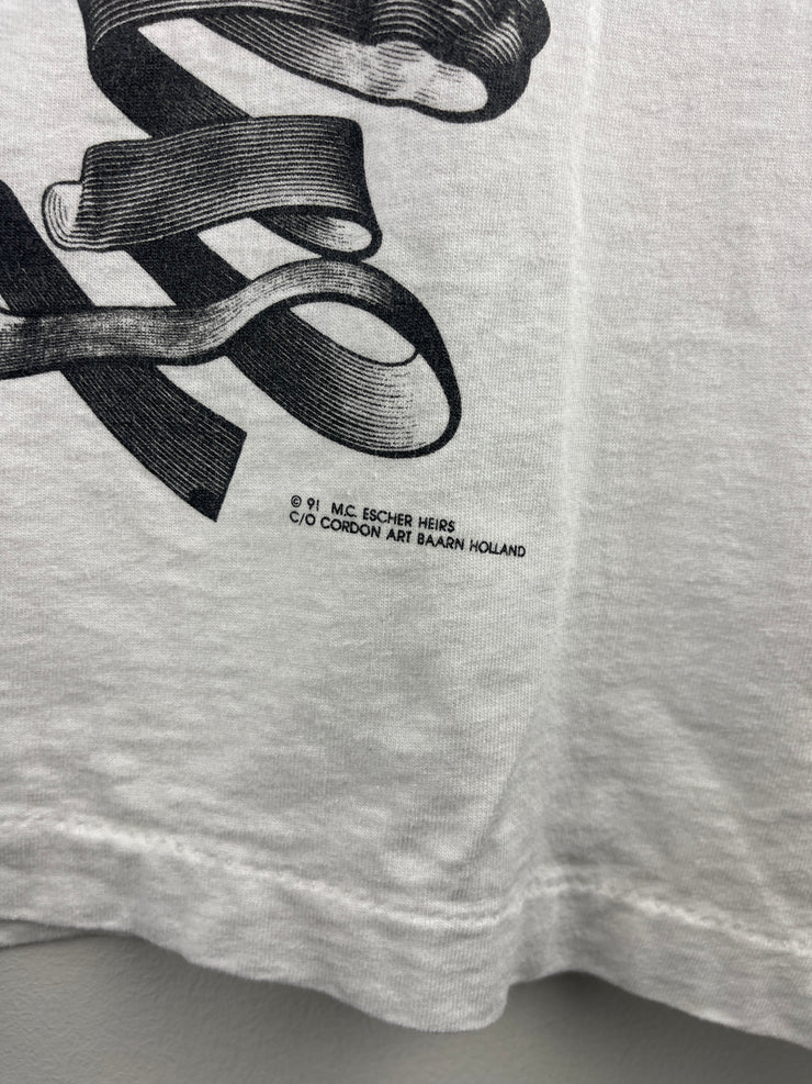 Vintage 90s MC Escher Art All Over Print White Tee