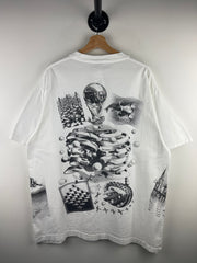 Vintage 90s MC Escher Art All Over Print White Tee