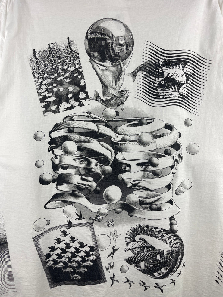 Vintage 90s MC Escher Art All Over Print White Tee