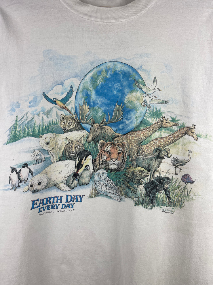 Vintage 90s Earth Day National Wildlife White Tee