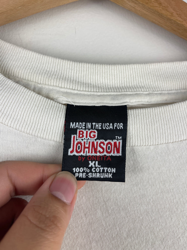 Vintage 90s Big Johnson Mountain Bikes Comedy White Tee