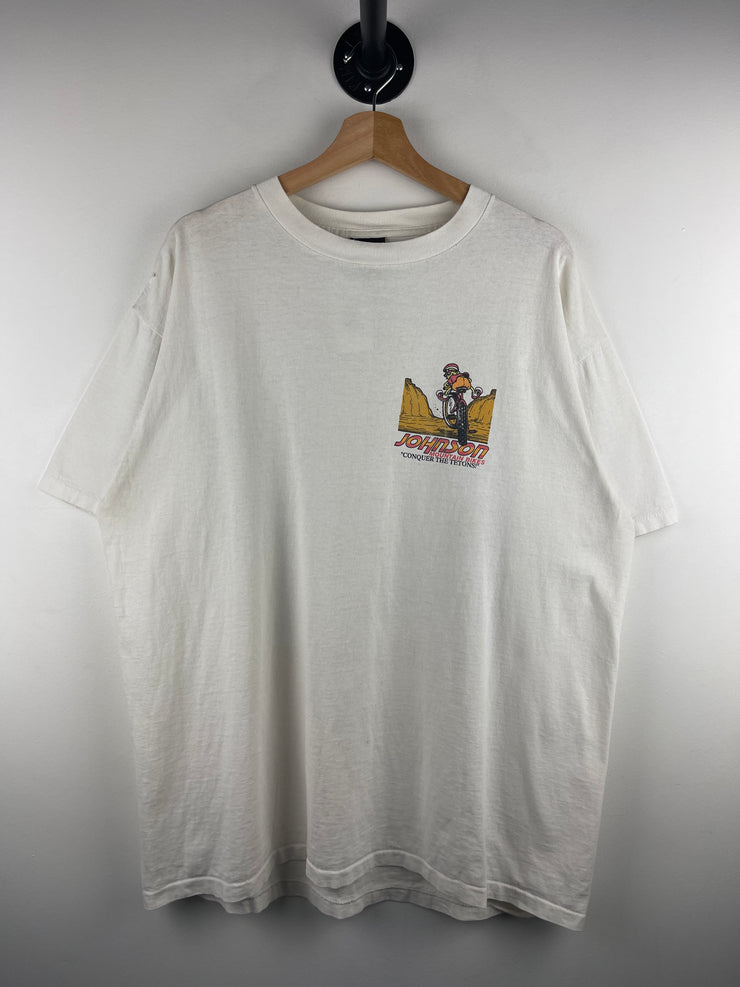 Vintage 90s Big Johnson Mountain Bikes Comedy White Tee