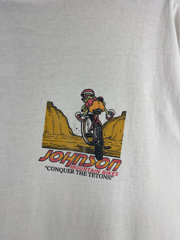 Vintage 90s Big Johnson Mountain Bikes Comedy White Tee