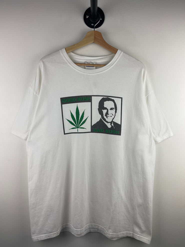 Vintage 90s George Bush Good Bush Bad Bush Weed Comedy White Tee