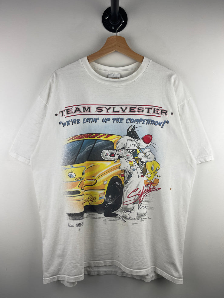 Vintage 90s Nascar Looney Tunes Team Sylvester White Tee