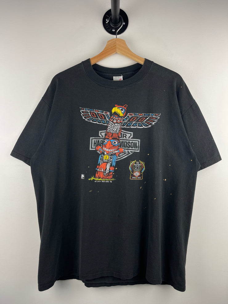 Vintage 90s Harley Davidson Totem Poll Alaska Black Tee