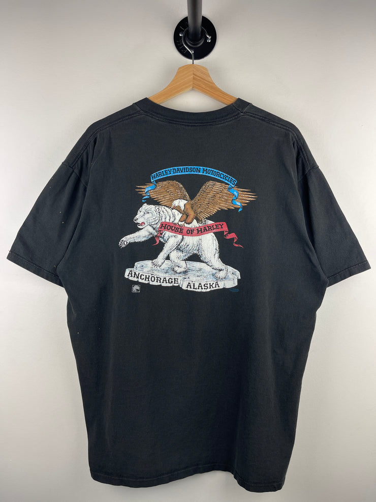 Vintage 90s Harley Davidson Totem Poll Alaska Black Tee