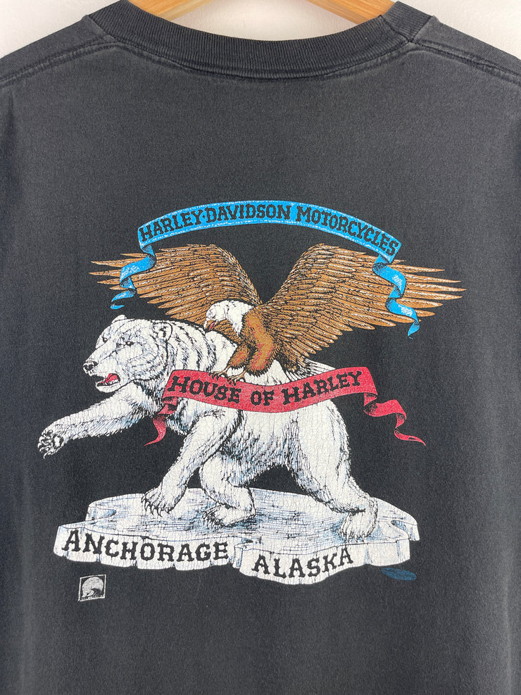 Vintage 90s Harley Davidson Totem Poll Alaska Black Tee