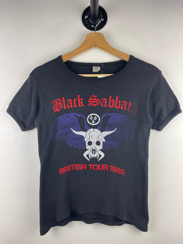 Vintage 1982 Black Sabbath British Tour European Dates Parking Lot Black Tee