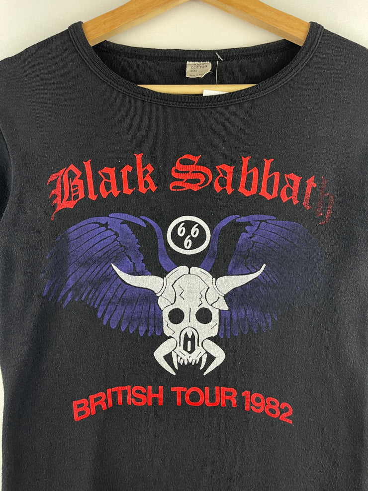 Vintage 1982 Black Sabbath British Tour European Dates Parking Lot Black Tee