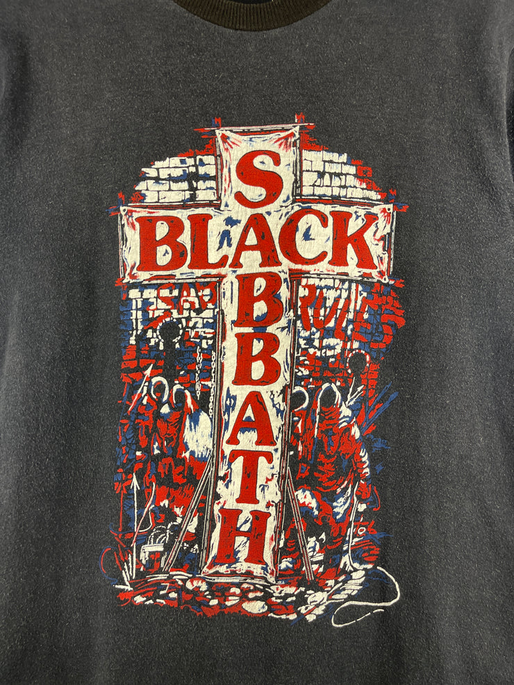 Vintage 1981 Black Sabbath Mob Rules Tour European Dates Parking Lot Black Tee