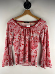 Vintage 90s Costa Blanca Women's Red & White Flowy Long Sleeve
