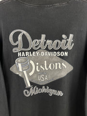 Vintage 2005 Harley Davidson Flames Skull Detroit Black Long Sleeve