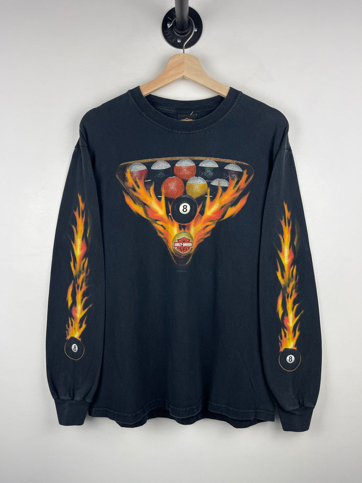 Vintage 2006 Harley Davidson Pool 8 Ball Flames South Dakota Black Long Sleeve