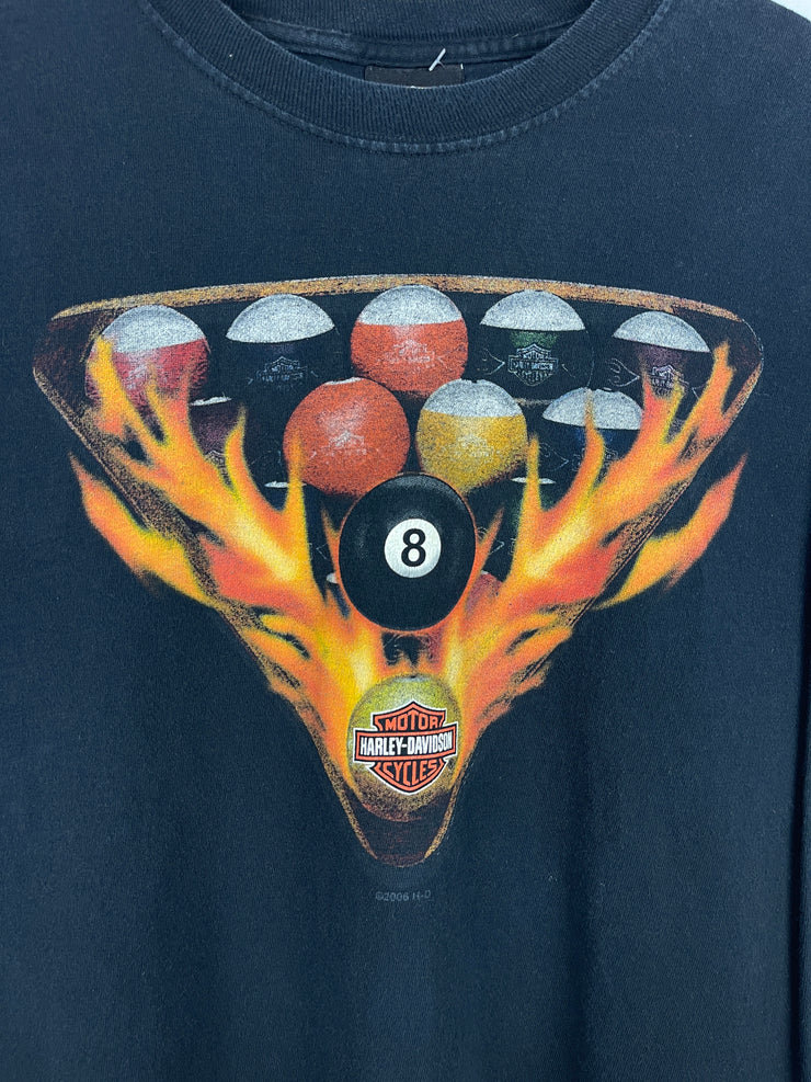 Vintage 2006 Harley Davidson Pool 8 Ball Flames South Dakota Black Long Sleeve