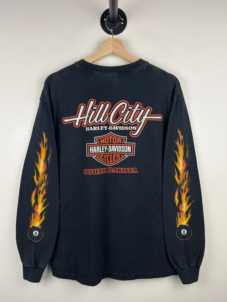 Vintage 2006 Harley Davidson Pool 8 Ball Flames South Dakota Black Long Sleeve
