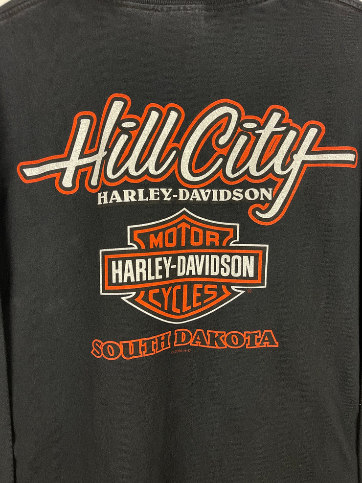 Vintage 2006 Harley Davidson Pool 8 Ball Flames South Dakota Black Long Sleeve