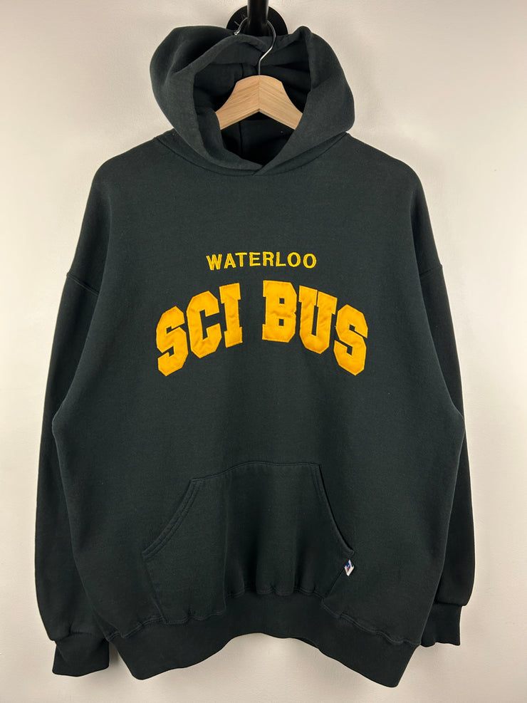 Vintage 90s Russell Athletic University Of Waterloo Sci Bus Black Hoodie