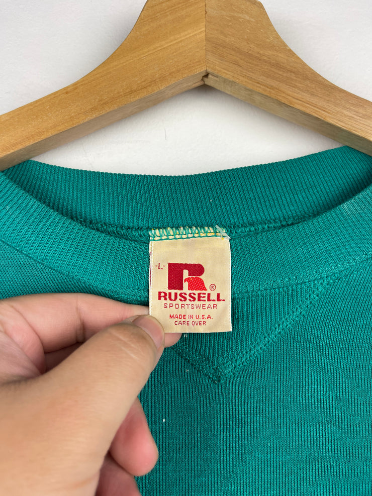 Vintage 70s Russell Athletic Paint Splattered Teal Crewneck