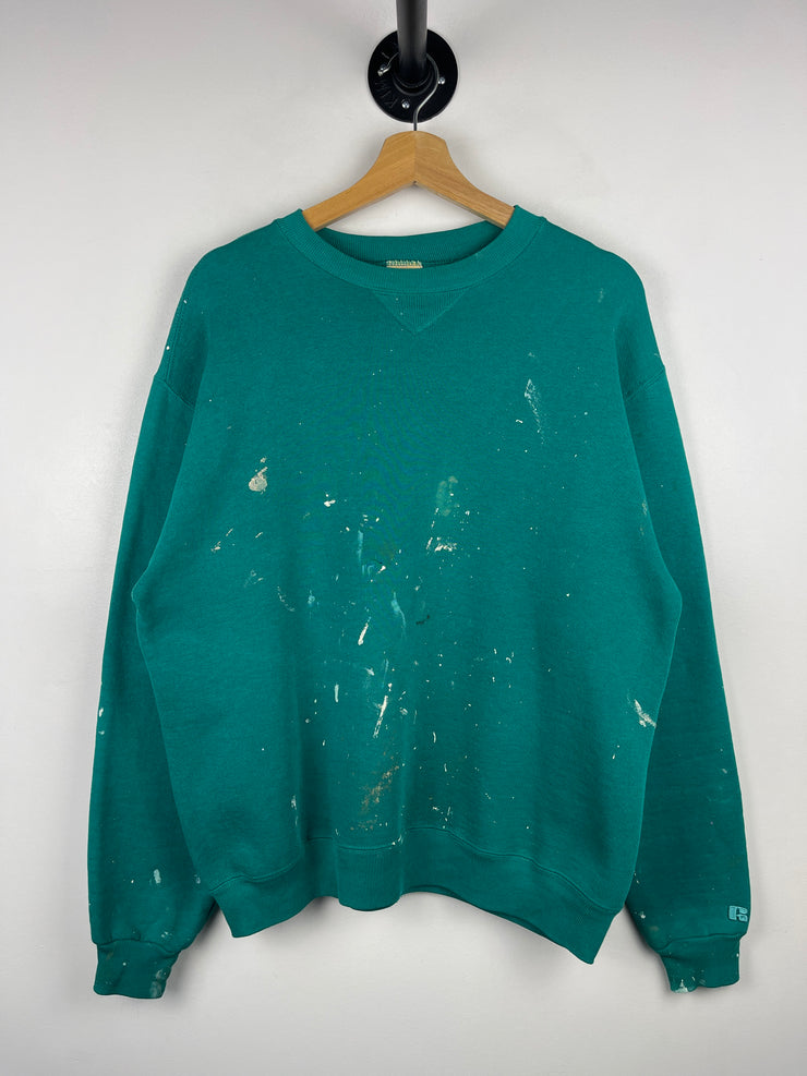 Vintage 70s Russell Athletic Paint Splattered Teal Crewneck