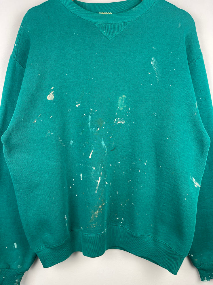 Vintage 70s Russell Athletic Paint Splattered Teal Crewneck