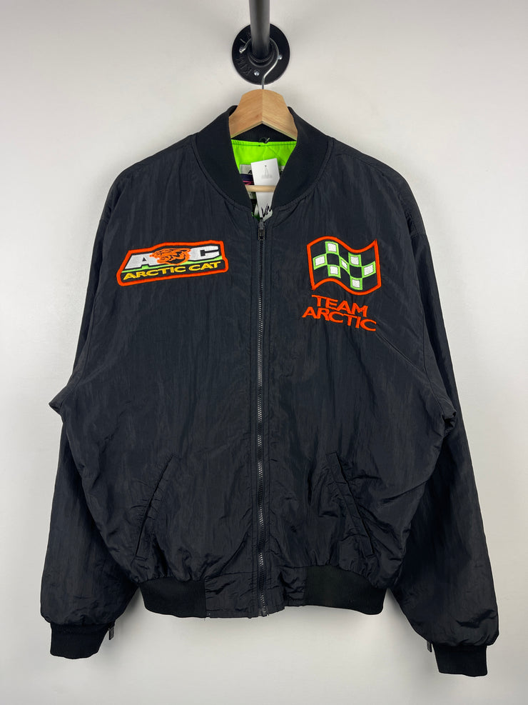 Vintage 90s Arctic Cat Black Nylon Bomber Jacket
