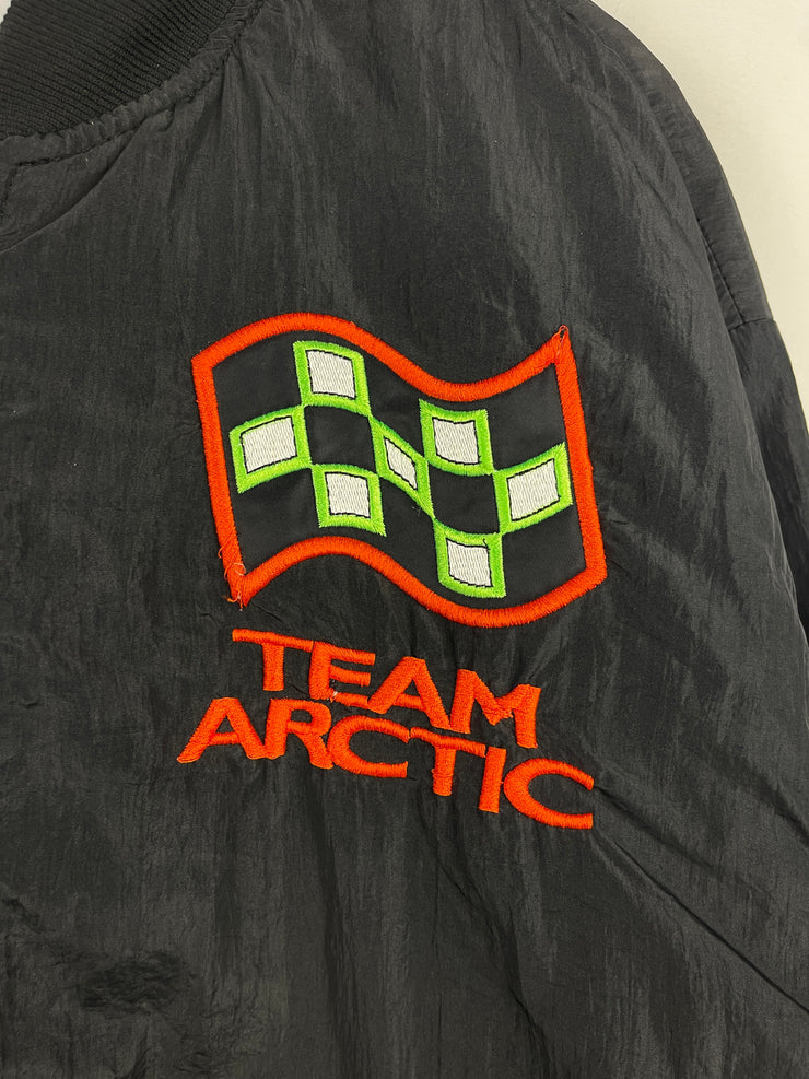 Vintage 90s Arctic Cat Black Nylon Bomber Jacket