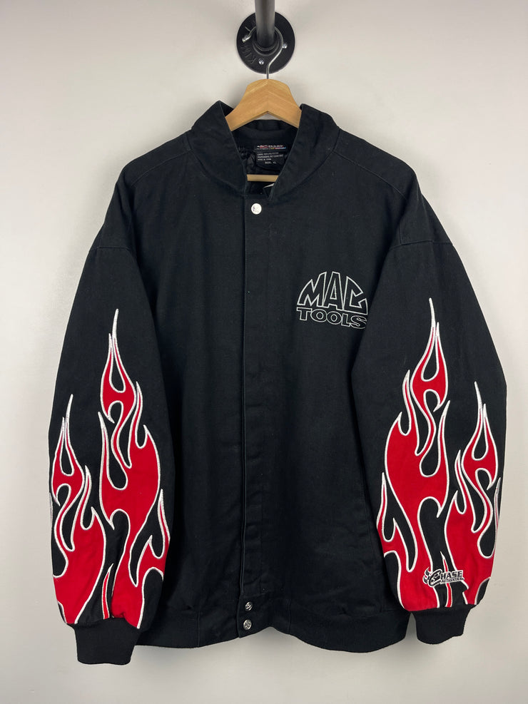 Vintage Nascar Chase Mac Tools Flames Black Racing Jacket
