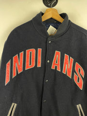 Vintage 90s MLB Cleveland Indians Navy Wool Leather Varsity Jacket