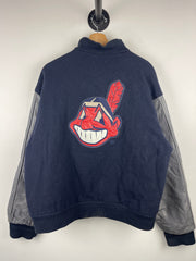 Vintage 90s MLB Cleveland Indians Navy Wool Leather Varsity Jacket
