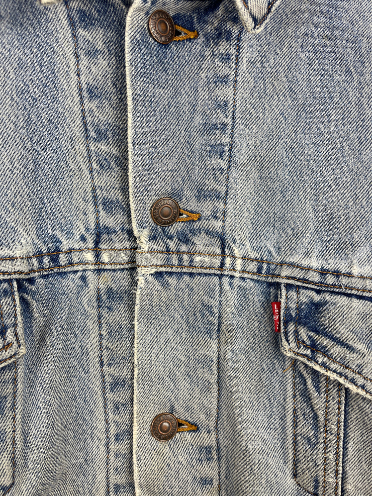 Vintage 90s Levis Blanket Lined Distressed Blue Denim Jacket