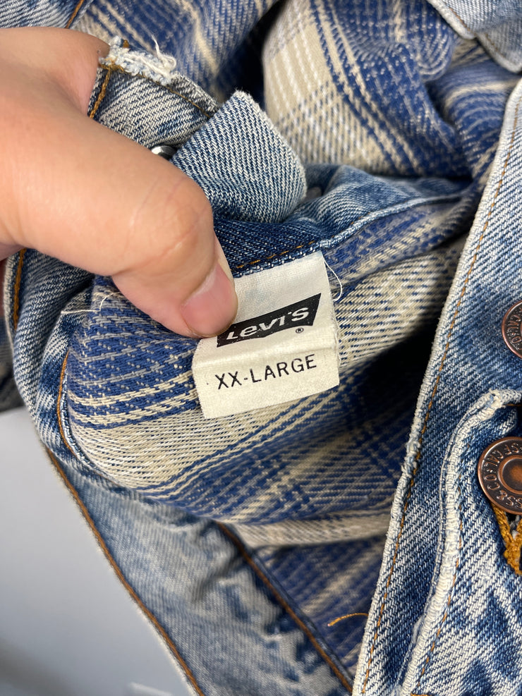 Vintage 90s Levis Blanket Lined Distressed Blue Denim Jacket