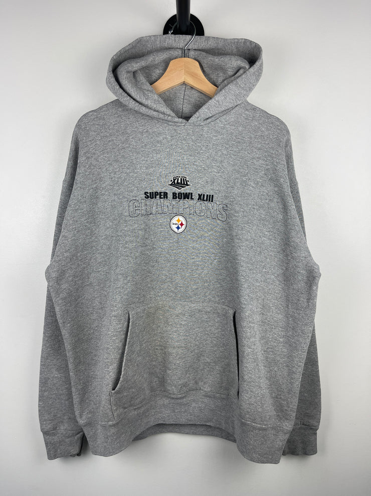 Vintage NFL Pittsburgh Steelers Champions Embroidered Grey Hoodie