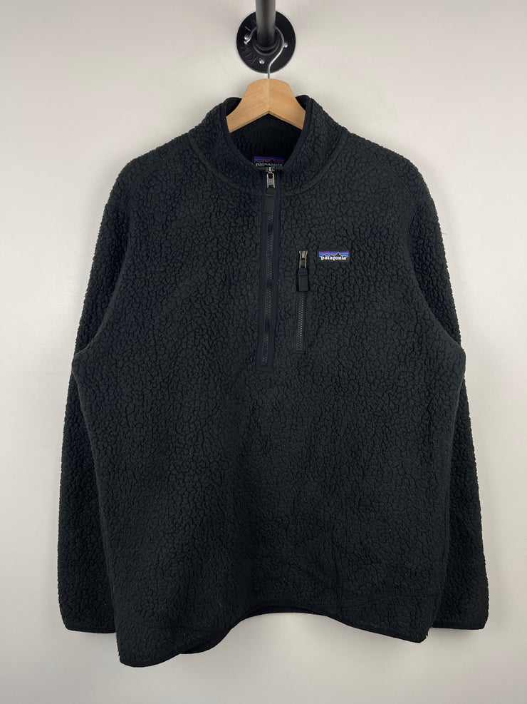 Vintage Patagonia Black Sherpa Fleece Quarter Zip Sweater