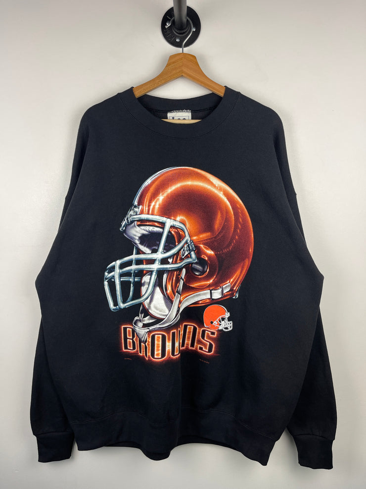 Vintage 90s NFL Lee Sport Cleveland Browns Helmet Black Crewneck