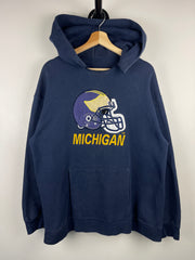 Vintage 90s Nutmeg Michigan Football Helmet Embroidered Navy Hoodie