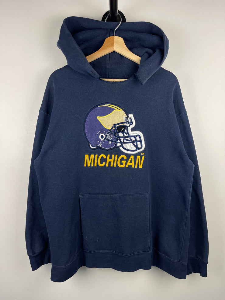 Vintage 90s Nutmeg Michigan Football Helmet Embroidered Navy Hoodie